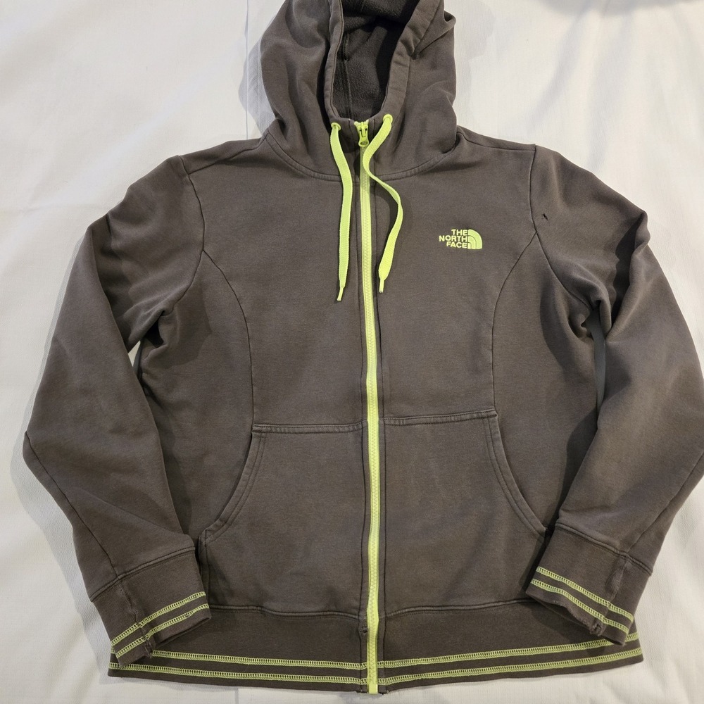 The North Face Women's Hoodie Gray w/ Green Trim Has Flaws Read Disc. Size Large
